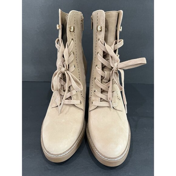 Naturalizer Callie Lace Up Ankle Boots Chunky Heel 9M Beige Suede Utility Combat - Picture 5 of 8